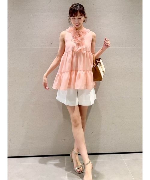 CELFORD（セルフォード）の「【WEB限定カラー】ラッフルフリルネックブラウス（シャツ/ブラウス・レディース・ブラック/ピンクベージュ/サックスブルー/ドット・F）」の3枚目の写真