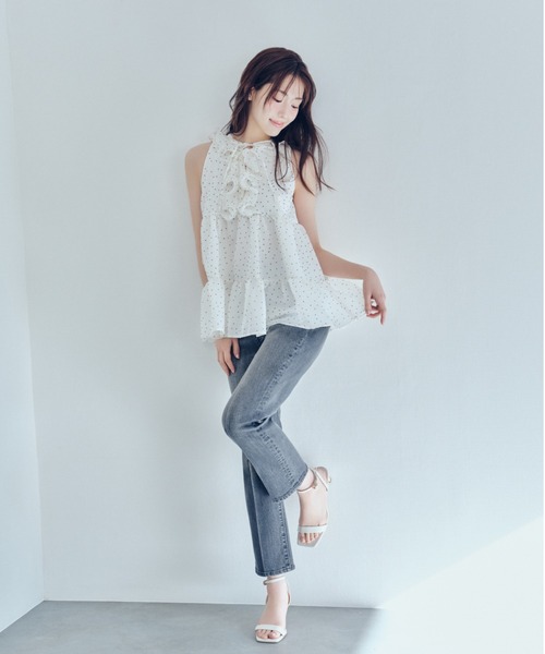 CELFORD（セルフォード）の「【WEB限定カラー】ラッフルフリルネックブラウス（シャツ/ブラウス・レディース・ブラック/ピンクベージュ/サックスブルー/ドット・F）」の14枚目の写真