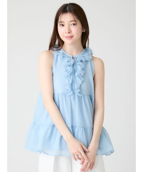 CELFORD（セルフォード）の「【WEB限定カラー】ラッフルフリルネックブラウス（シャツ/ブラウス・レディース・ブラック/ピンクベージュ/サックスブルー/ドット・F）」の22枚目の写真