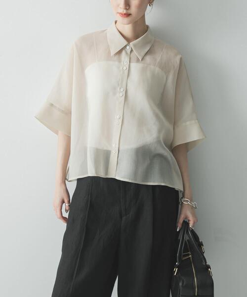 URBAN RESEARCH(アーバンリサーチ)の「ハーフスリーブシアーショートシャツ(シャツ/ブラウス・レディース・グレー系その他/ブラウン系その他/ブラウン・FREE)」の4枚目の写真