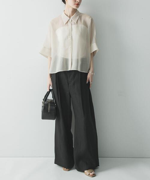 URBAN RESEARCH(アーバンリサーチ)の「ハーフスリーブシアーショートシャツ(シャツ/ブラウス・レディース・グレー系その他/ブラウン系その他/ブラウン・FREE)」の8枚目の写真