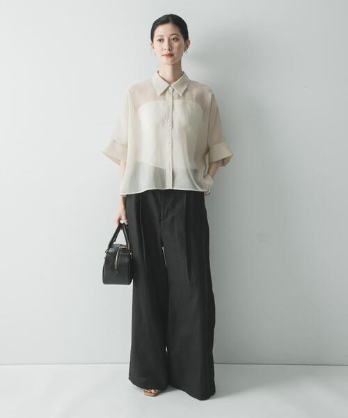 URBAN RESEARCH(アーバンリサーチ)の「ハーフスリーブシアーショートシャツ(シャツ/ブラウス・レディース・グレー系その他/ブラウン系その他/ブラウン・FREE)」の9枚目の写真