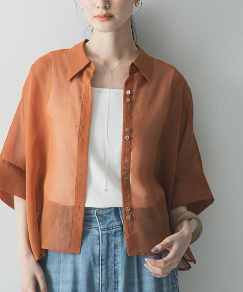 URBAN RESEARCH(アーバンリサーチ)の「ハーフスリーブシアーショートシャツ(シャツ/ブラウス・レディース・グレー系その他/ブラウン系その他/ブラウン・FREE)」の12枚目の写真