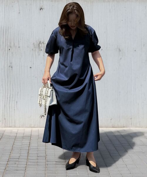 KOBE LETTUCE（コウベレタス）の「[ kieさんコラボ ]ロングフレアシャツワンピース（シャツワンピース・レディース・ベージュ/イエロー/ネイビー・M）」の2枚目の写真