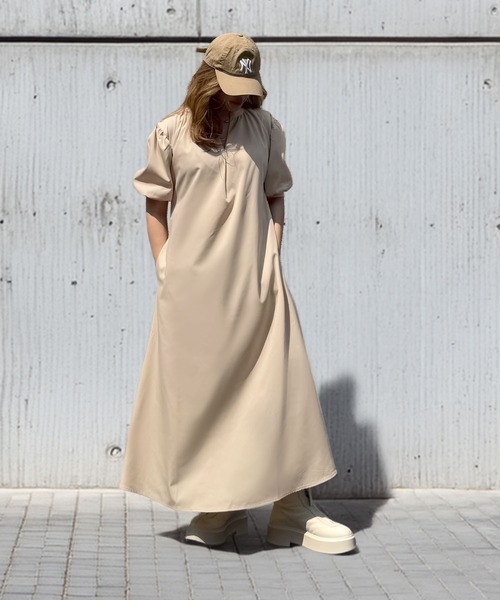 KOBE LETTUCE（コウベレタス）の「[ kieさんコラボ ]ロングフレアシャツワンピース（シャツワンピース・レディース・ベージュ/イエロー/ネイビー・M）」の4枚目の写真