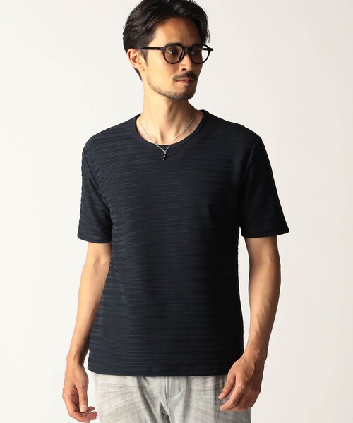 NICOLE CLUB FOR MEN(ニコルクラブフォーメン)の「タックボーダークルーネック半袖プルオーバー(Tシャツ/カットソー・メンズ・ブラック/ホワイト/ネイビー/その他2・L/M/XL)」の3枚目の写真