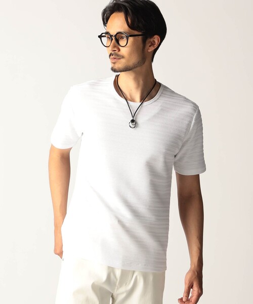 NICOLE CLUB FOR MEN(ニコルクラブフォーメン)の「タックボーダークルーネック半袖プルオーバー(Tシャツ/カットソー・メンズ・ブラック/ホワイト/ネイビー/その他2・L/M/XL)」の1枚目の写真