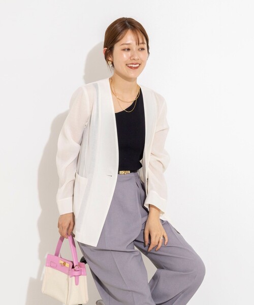 NOLLEY’S(ノーリーズ)の「ウォッシャブルリネンライクシアージャケット(ノーカラージャケット・レディース・オフホワイト・36/38)」の10枚目の写真