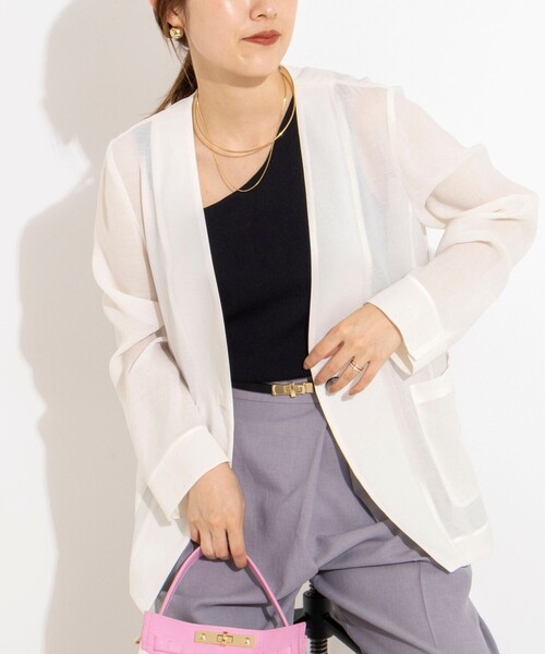 NOLLEY’S(ノーリーズ)の「ウォッシャブルリネンライクシアージャケット(ノーカラージャケット・レディース・オフホワイト・36/38)」の11枚目の写真