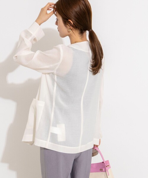 NOLLEY’S(ノーリーズ)の「ウォッシャブルリネンライクシアージャケット(ノーカラージャケット・レディース・オフホワイト・36/38)」の18枚目の写真