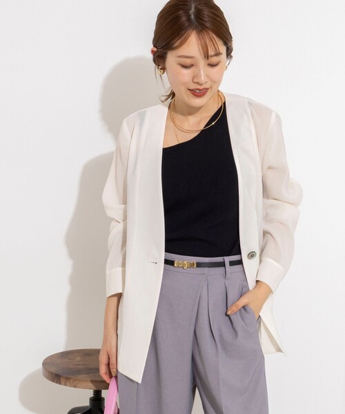 NOLLEY’S(ノーリーズ)の「ウォッシャブルリネンライクシアージャケット(ノーカラージャケット・レディース・オフホワイト・36/38)」の19枚目の写真