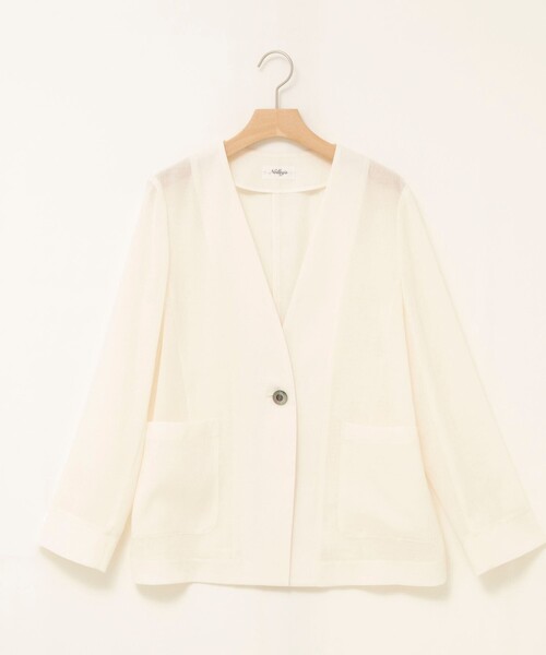 NOLLEY’S(ノーリーズ)の「ウォッシャブルリネンライクシアージャケット(ノーカラージャケット・レディース・オフホワイト・36/38)」の22枚目の写真