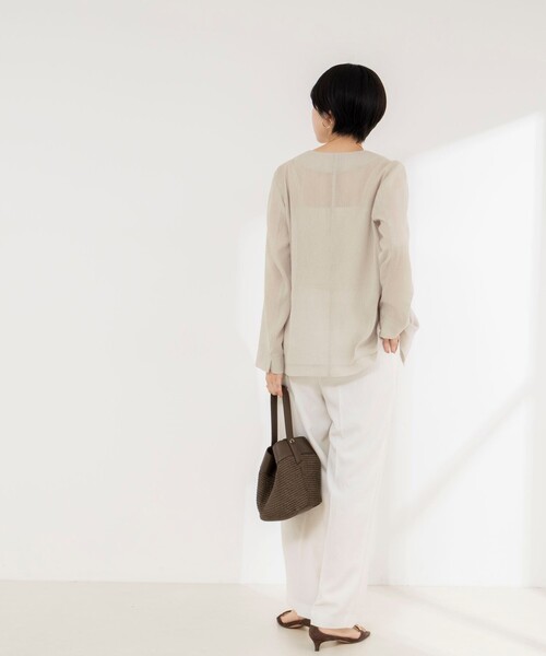 NOLLEY’S(ノーリーズ)の「ウォッシャブルリネンライクシアージャケット(ノーカラージャケット・レディース・オフホワイト/グレイッシュベージュ/ブラック・36/38)」の18枚目の写真