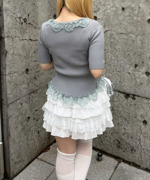 continuer de NICE CLAUP(コンティニューデナイスクラップ)の「レース×シフォンミニスカート(スカート・レディース・ドット/オフホワイト/ブラック・FREE)」の8枚目の写真