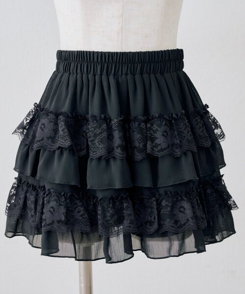continuer de NICE CLAUP(コンティニューデナイスクラップ)の「レース×シフォンミニスカート(スカート・レディース・ドット/オフホワイト/ブラック・FREE)」の15枚目の写真