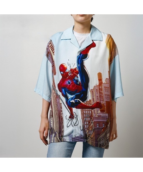 MARVEL(マーベル)の「【 MARVEL 】 アロハシャツ スパイダーマン マイヒーロー 26S4(シャツ/ブラウス・レディース・ライトブルー・MEDIUM)」の2枚目の写真