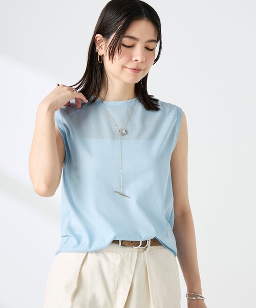 NOLLEY’S（ノーリーズ）の「ウォッシャブルシアードライコットンノースリーブプルオーバー（Tシャツ/カットソー・レディース・ブラウン/サックスブルー/イエロー・FREE）」の14枚目の写真