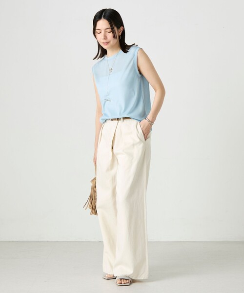 NOLLEY’S（ノーリーズ）の「ウォッシャブルシアードライコットンノースリーブプルオーバー（Tシャツ/カットソー・レディース・ブラウン/サックスブルー/イエロー・FREE）」の17枚目の写真
