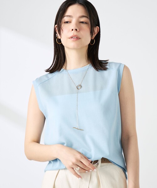 NOLLEY’S（ノーリーズ）の「ウォッシャブルシアードライコットンノースリーブプルオーバー（Tシャツ/カットソー・レディース・ブラウン/サックスブルー/イエロー・FREE）」の4枚目の写真