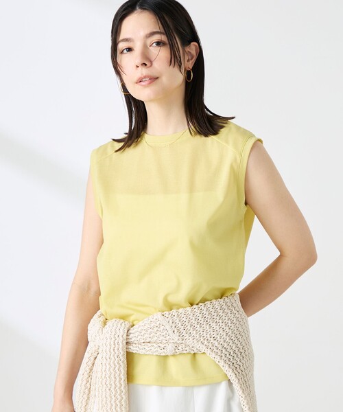 NOLLEY’S（ノーリーズ）の「ウォッシャブルシアードライコットンノースリーブプルオーバー（Tシャツ/カットソー・レディース・ブラウン/サックスブルー/イエロー・FREE）」の6枚目の写真
