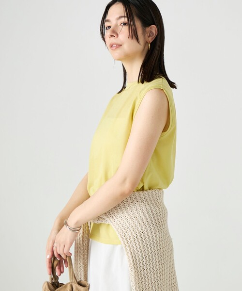 NOLLEY’S（ノーリーズ）の「ウォッシャブルシアードライコットンノースリーブプルオーバー（Tシャツ/カットソー・レディース・ブラウン/サックスブルー/イエロー・FREE）」の7枚目の写真
