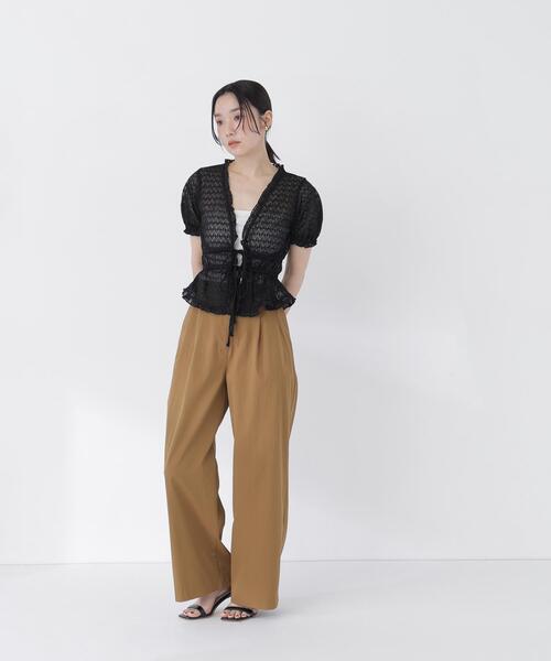 NATURAL BEAUTY BASIC(ナチュラルビューティーベーシック)の「クロシェカットカーディガン(カーディガン/ボレロ・レディース・ブラック/オフホワイト・フリ-)」の4枚目の写真