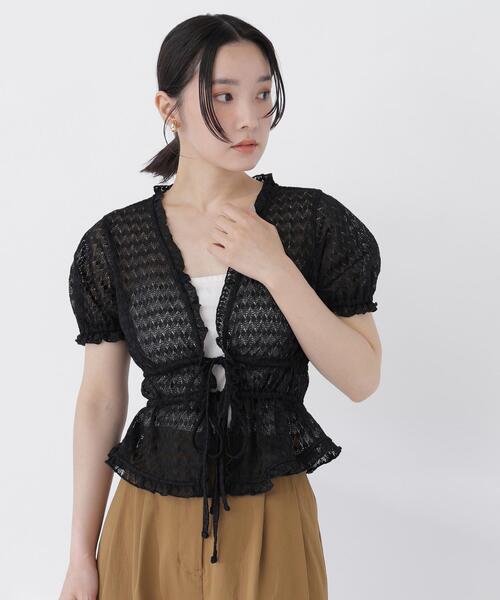 NATURAL BEAUTY BASIC(ナチュラルビューティーベーシック)の「クロシェカットカーディガン(カーディガン/ボレロ・レディース・ブラック/オフホワイト・フリ-)」の7枚目の写真