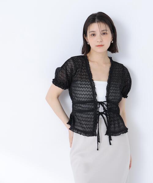 NATURAL BEAUTY BASIC(ナチュラルビューティーベーシック)の「クロシェカットカーディガン(カーディガン/ボレロ・レディース・ブラック/オフホワイト・フリ-)」の11枚目の写真