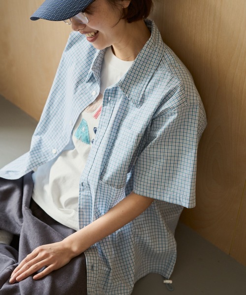 BROKEN BASE（ブロークンベース）の「Half Sleeve Check Shirts / ハーフスリーブチェックシャツ（シャツ/ブラウス・メンズ・ライトブルー/レッド/ネイビー・MEDIUM/LARGE）」の11枚目の写真