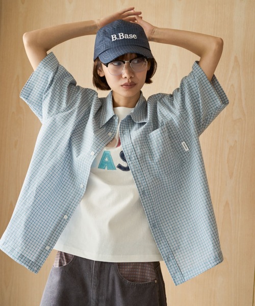 BROKEN BASE（ブロークンベース）の「Half Sleeve Check Shirts / ハーフスリーブチェックシャツ（シャツ/ブラウス・メンズ・ライトブルー/レッド/ネイビー・MEDIUM/LARGE）」の7枚目の写真