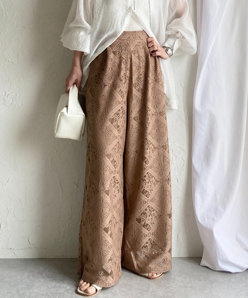 She's Closet（シーズクローゼット）の「ワイド ロング レースパンツ イージーパンツ（その他パンツ・レディース・ホワイト/アイボリー/ベージュ/ブラック・FREE）」の4枚目の写真