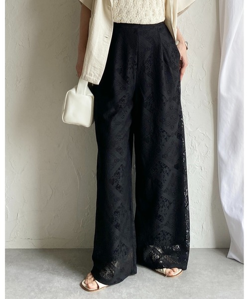 She's Closet（シーズクローゼット）の「ワイド ロング レースパンツ イージーパンツ（その他パンツ・レディース・ホワイト/アイボリー/ベージュ/ブラック・FREE）」の3枚目の写真