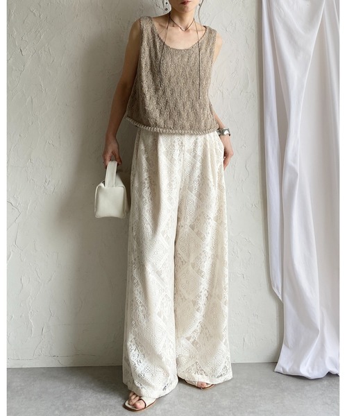 She's Closet（シーズクローゼット）の「ワイド ロング レースパンツ イージーパンツ（その他パンツ・レディース・ホワイト/アイボリー/ベージュ/ブラック・FREE）」の5枚目の写真