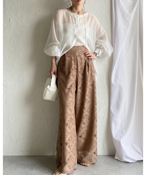 She's Closet（シーズクローゼット）の「ワイド ロング レースパンツ イージーパンツ（その他パンツ・レディース・ホワイト/アイボリー/ベージュ/ブラック・FREE）」の7枚目の写真