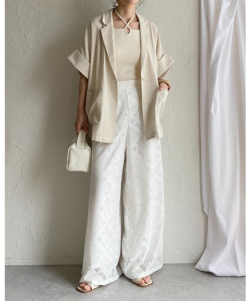 She's Closet（シーズクローゼット）の「ワイド ロング レースパンツ イージーパンツ（その他パンツ・レディース・ホワイト/アイボリー/ベージュ/ブラック・FREE）」の9枚目の写真