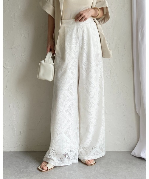 She's Closet（シーズクローゼット）の「ワイド ロング レースパンツ イージーパンツ（その他パンツ・レディース・ホワイト/アイボリー/ベージュ/ブラック・FREE）」の22枚目の写真