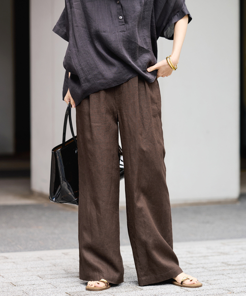 FRAMeWORK(フレームワーク)の「LINEN EASY パンツ(スラックス・レディース・イエロー/グリーン/ブラウン/ホワイト・40/38/36)」の2枚目の写真