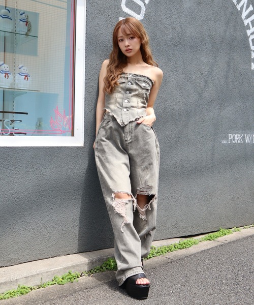 CECIL McBEE(セシルマクビー)の「クラッシュデニムベアトップセットアップ(ワンピース・レディース・ブラック/ブラック系その他・SMALL)」の13枚目の写真