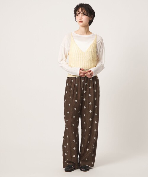 CITEN(シテン)の「<CITEN>フラワーシシュウシア―パンツ(その他パンツ・レディース・オフホワイト/ブラウン系・S/M)」の4枚目の写真