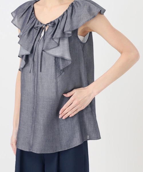 La TOTALITE(ラトータリテ)の「【洗える】フリルスキッパーブラウス(シャツ/ブラウス・レディース・ネイビー/ピンク系その他/ホワイト・FREE)」の15枚目の写真