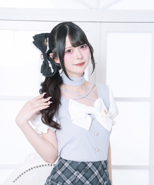 LAFARY(ラファリー)の「リボンリブトップス(Tシャツ/カットソー・レディース・ホワイト/ブルー/ブラック・FREE)」の8枚目の写真