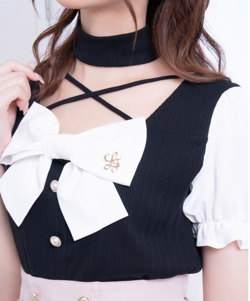 LAFARY(ラファリー)の「リボンリブトップス(Tシャツ/カットソー・レディース・ホワイト/ブルー/ブラック・FREE)」の10枚目の写真