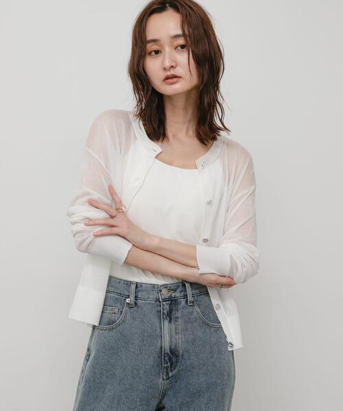 SENSE OF PLACE by URBAN RESEARCH(センスオブプレイスバイアーバンリサーチ)の「シアーボタンニュアンスカーディガン(カーディガン/ボレロ・レディース・ブラウン/アイボリー/ブラック/ピンク・ONE)」の5枚目の写真