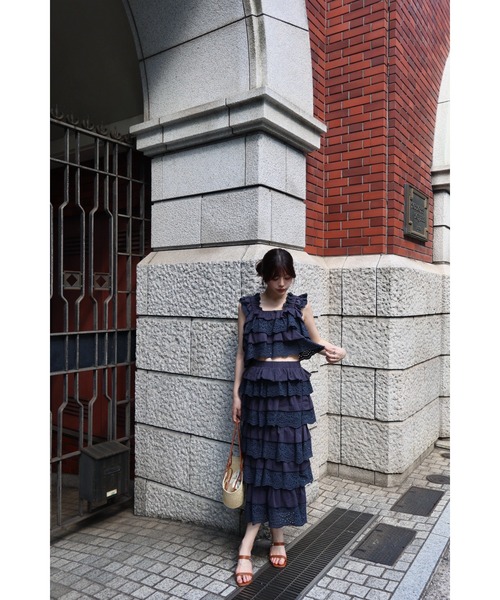 MISTREASS(ミストレアス)の「Luxe Cotton Lace Tiered Set-Up(セットアップ・レディース・ネイビー/ホワイト・FREE)」の6枚目の写真