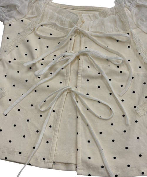 Never mind the XU / Chikashitsu+(ネバーマインド ザ エックスユー / チカシツプラス)の「【nmtc+】Dot Lace Ribbon Blouse / 【エヌエムティーシープラス】ドットレースフリルリボンブラウス(シャツ/ブラウス・レディース・ブラック/アイボリー・ONE SIZE)」の14枚目の写真