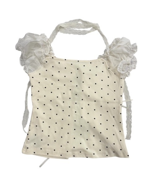Never mind the XU / Chikashitsu+(ネバーマインド ザ エックスユー / チカシツプラス)の「【nmtc+】Dot Lace Ribbon Blouse / 【エヌエムティーシープラス】ドットレースフリルリボンブラウス(シャツ/ブラウス・レディース・ブラック/アイボリー・ONE SIZE)」の4枚目の写真