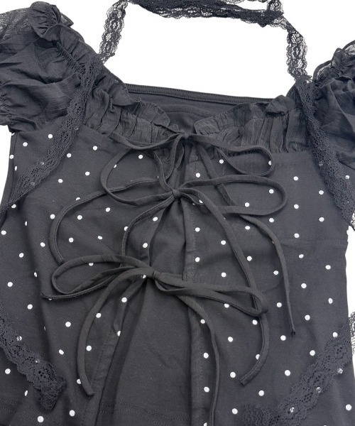 Never mind the XU / Chikashitsu+(ネバーマインド ザ エックスユー / チカシツプラス)の「【nmtc+】Dot Lace Ribbon Blouse / 【エヌエムティーシープラス】ドットレースフリルリボンブラウス(シャツ/ブラウス・レディース・ブラック/アイボリー・ONE SIZE)」の13枚目の写真