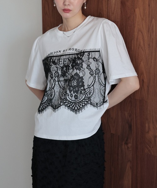J by blue（ジェイバイブルー）の「レースドッキングロゴTシャツ（Tシャツ/カットソー・レディース・ブラック/ホワイト・MEDIUM）」の4枚目の写真