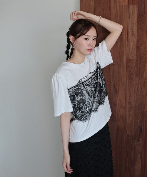 J by blue（ジェイバイブルー）の「レースドッキングロゴTシャツ（Tシャツ/カットソー・レディース・ブラック/ホワイト・MEDIUM）」の6枚目の写真
