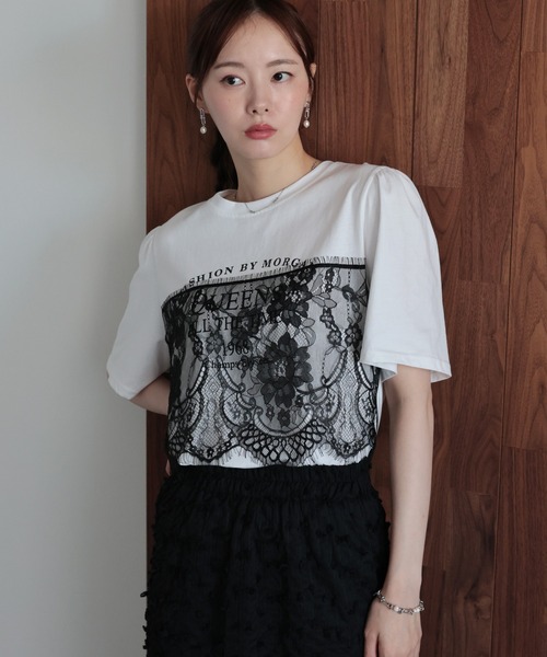 J by blue（ジェイバイブルー）の「レースドッキングロゴTシャツ（Tシャツ/カットソー・レディース・ブラック/ホワイト・MEDIUM）」の3枚目の写真